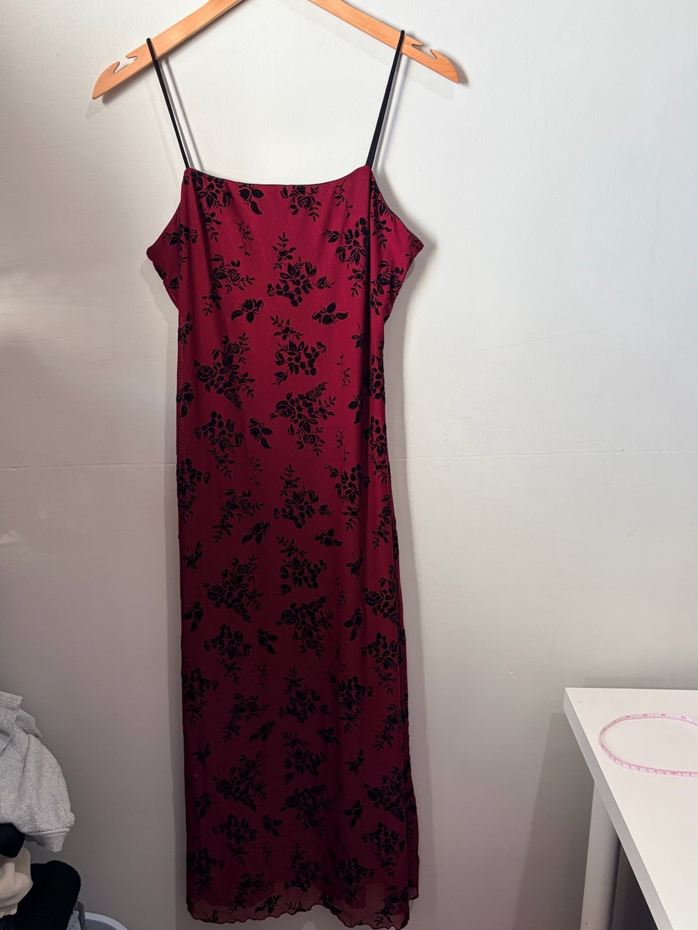 Cider Burgundy Red Floral Mesh Slip Midi Dress Women’s Medium Whimsigoth 90s